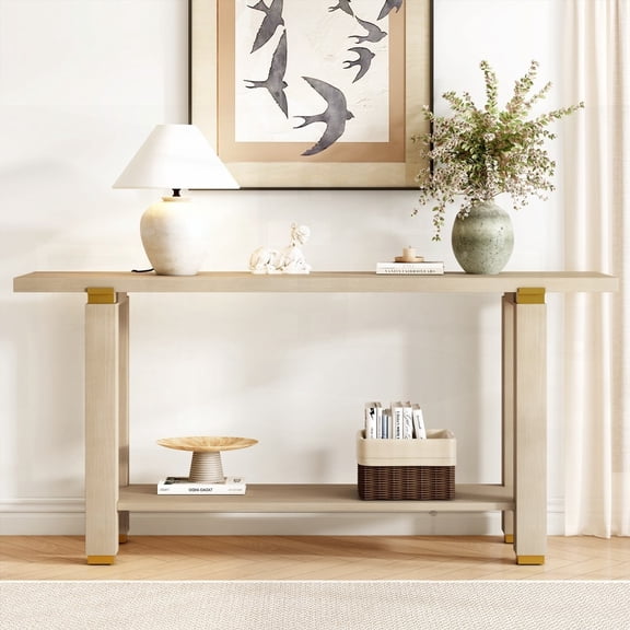 U_Style's 62.9" Modern Console Table, Featuring Pine Legs & Metal Trim, Bottom Shelf for Organizing