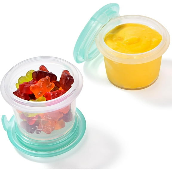 U-Taste 2oz×2 Silicone Food Containers Set: Mini Kitchen Storage with Airtight Lid, Freezer & Microwave Safe, Dip Box with Date Marking Circle, Clear Stackable for Nut, Sauce, Condiment (Aqua Sky)