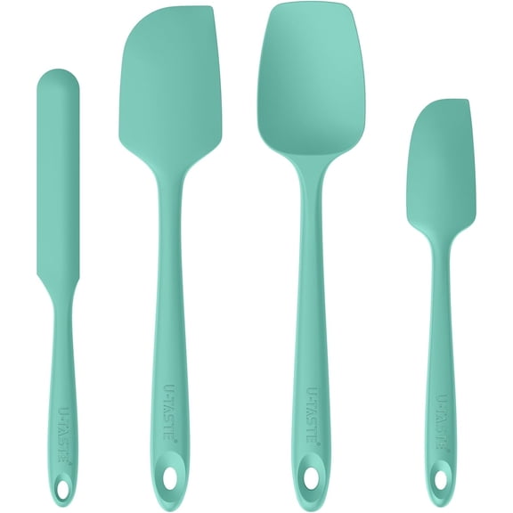 U-Taste 480°F High Heat Resistant Silicone Spatula Set of 4, BPA-Free Food Grade Kitchen Cooking Baking Mixing One Piece Seamless Flexible Rubber Scraper for Nonstick Cookware (Teal/Aqua Sky)