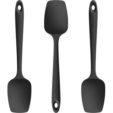 U-Taste 480°F High Heat Resistant Silicone Spoon Spatula Set of 3, BPA-Free Food Grade Kitchen Cooking Baking Mixing One Piece Seamless Flexible Rubber Scraper for Nonstick Cookware (Black)