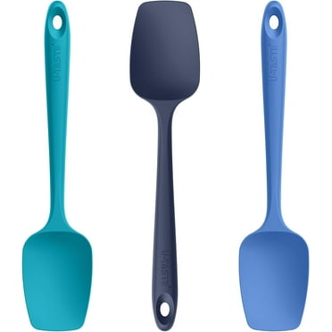 U-Taste 480°F High Heat Resistant Silicone Spoon Spatula Set of 3, BPA-Free Food Grade Kitchen Cooking Baking Mixing One Piece Seamless Flexible Rubber Scraper for Nonstick Cookware (Multicolor)