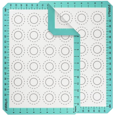 U-Taste 500ºF Heat Resistant Macaron Silicone Baking Mat, Non Stick Reusable Cookies Pastry Sheet Liner with Edge Enhancement Circle Measurement (Half Sheets Size, Pack of 2, Aqua Sky)