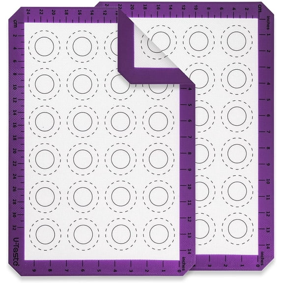 U-Taste 500ºF Heat Resistant Macaron Silicone Baking Mat, Non Stick Reusable Cookies Pastry Sheet Liner with Edge Enhancement Circle Measurement for Oven (Half Sheets Size, Pack of 2, Purple)