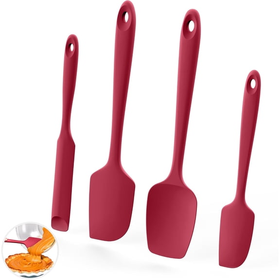 U-Taste 600°F Heat Resistant Silicone Spatulas: Flexible Food-Grade Silicon Baking Scraper, Kitchen Cooking Mixing Utensils with Upgraded Sturdy Handle Tip for Nonstick Cookware (4-Pc., Red)