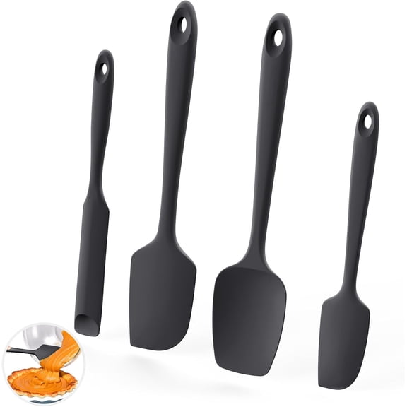 U-Taste 600°F Heat Resistant Silicone Spatulas: Flexible Food-Grade Silicon Baking Scraper, Kitchen Cooking Mixing Utensils with Upgraded Sturdy Handle Tip for Nonstick Cookware (4-Pc., Black)