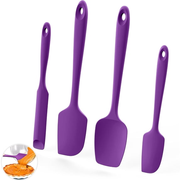 U-Taste 600°F Heat Resistant Silicone Spatulas: Flexible Food-Grade Silicon Baking Scraper, Kitchen Cooking Mixing Utensils with Upgraded Sturdy Handle Tip for Nonstick Cookware (4-Pc., Purple)