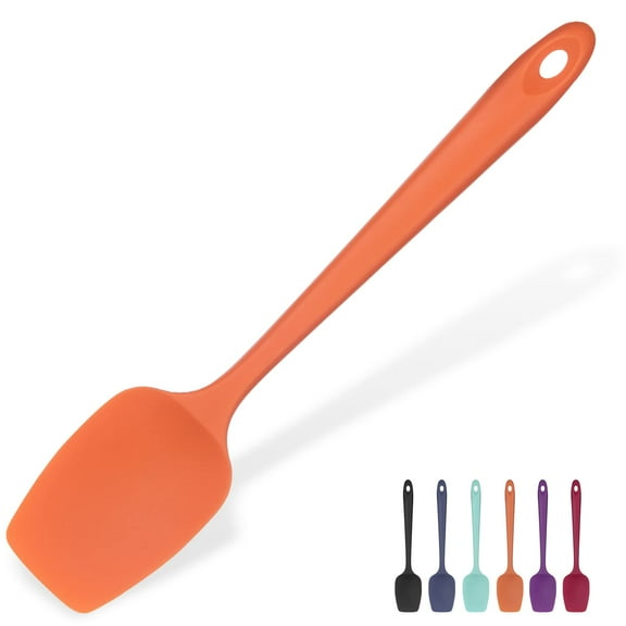 U-Taste 600°F High Heat Resistant 11.38in Silicone Spoon Spatula, BPA-Free Food Grade Kitchen Cooking Baking Mixing One Piece Seamless Flexible Rubber Bowl Scraper for Nonstick Cookware (Orange)