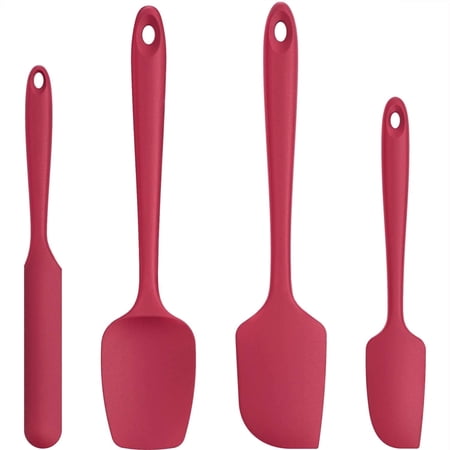 U-Taste 600°F High Heat Resistant Silicone Spatula Set of 4, BPA-Free Food Grade Kitchen Cooking Baking Mixing One Piece Seamless Flexible Rubber Scraper for Nonstick Cookware (Red)