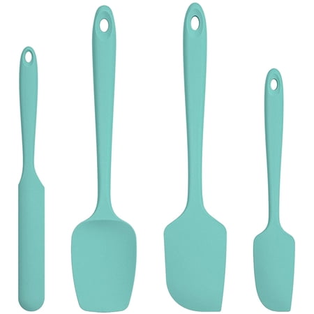 U-Taste 600°F High Heat Resistant Silicone Spatula Set of 4, BPA-Free Food Grade Kitchen Cooking Baking Mixing One Piece Seamless Flexible Rubber Scraper for Nonstick Cookware (Teal/Aqua Sky)