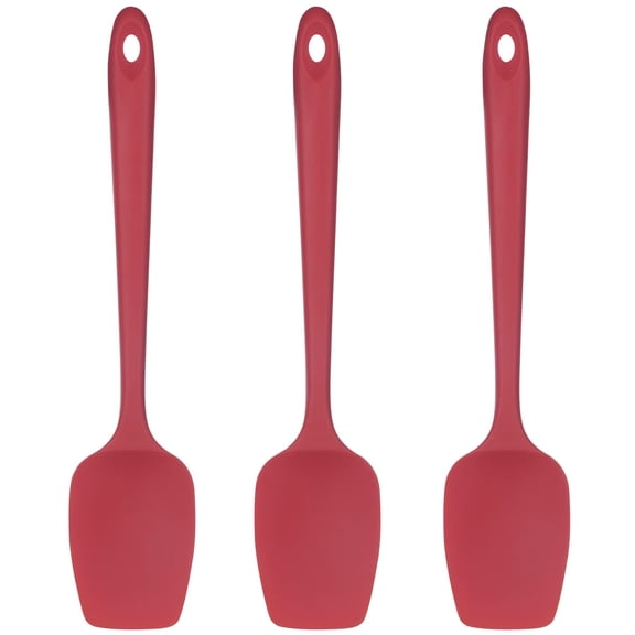 U-Taste 600°F High Heat Resistant Silicone Spoon Spatula Set of 3, BPA-Free Food Grade Kitchen Cooking Baking Mixing One Piece Seamless Flexible Rubber Scraper for Nonstick Cookware (Red)