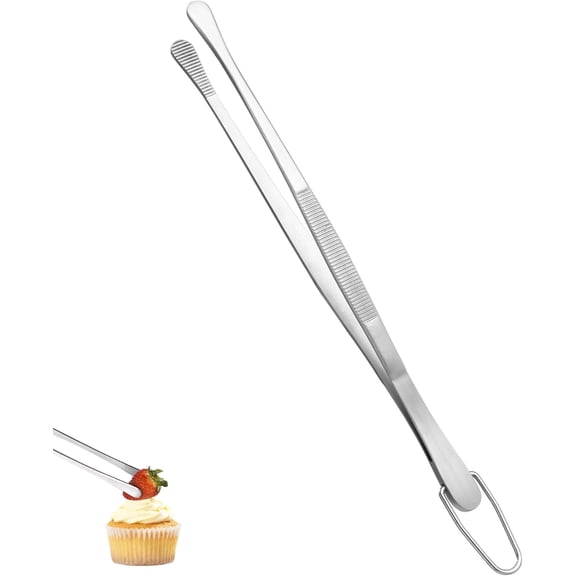 U-Taste Kitchen Cooking Tweezer, 18/8 Stainless Steel Food Grade Metal Food Tong with Non Slip Tips for Plating Serving Grilling, 8in/Round Tip