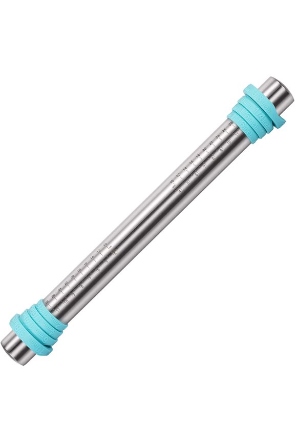 Adjustable 18/8 Stainless Steel 16 inch Rolling Pin with Silicone Removable Rings (Teal/Aqua Sky)