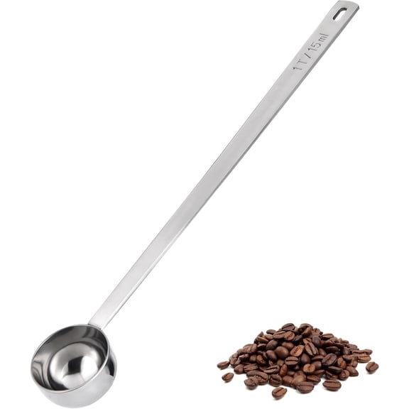 U-Taste Coffee Scoop 1 Tablespoon: 18/8 Stainless Steel Measuring Scooper for Ground Coffee, Bean, Powder, Espresso, 8.5in Extra Long Handle Metal Meaure Spoon for Canister, Jar (1Tbsp/15ml, Silver)