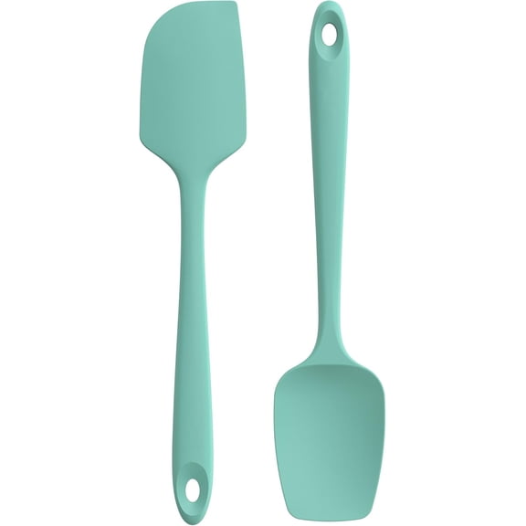 U-Taste Flat Spatula & Spoon Spatula: 11.38in 600°F Heat Resistant Silicone Bowl Scraper, Flexible Rubber Kitchen Cooking Mixing Utensil with Upgraded Non-Stick Surface (Set of 2, Aqua Sky)