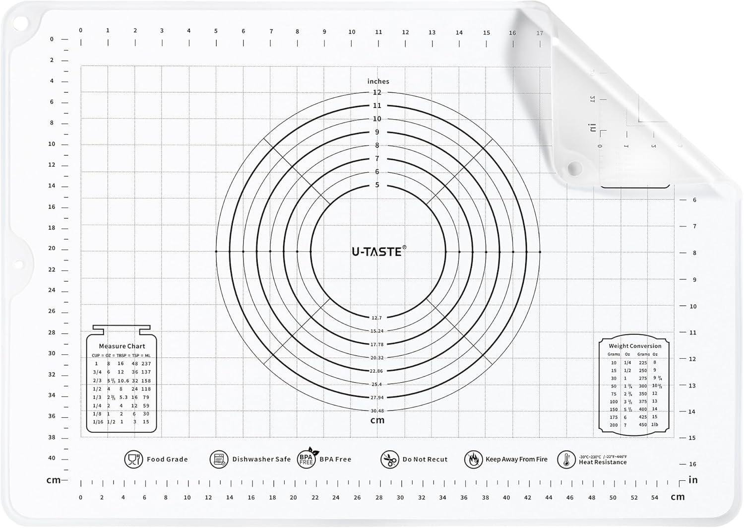 U-Taste Large Silicone Pastry Mat: 20inx28in Food-Grade Non-Stick Dough ...