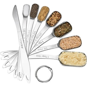 U-Taste Narrow Square Measuring Spoons: 18/8 Stainless Steel Kitchen Measure Teaspoon Tablespoon with Leveler, Polygon Rectangular Metal Jar Scoop for Baking Cooking, Coffee, Spice, Powder (Set of 8)