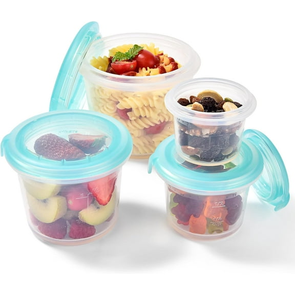 U-Taste Silicone Food Storage Containers Set: Meal Prep Box with Airtight Lid, Freezer & Microwave Safe, Date Marking Circle, Clear cup/oz/ml Measurement for Dry & Wet Deli -2oz/4oz/8oz/16oz