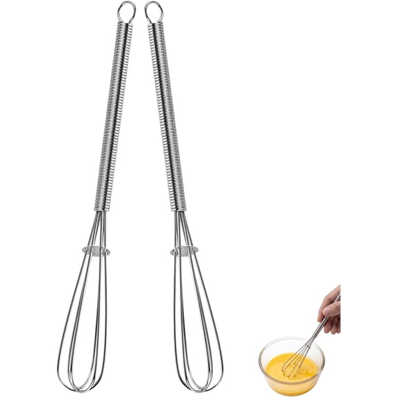U-Taste Small Wire Whisk Set of 2, 18/8 Stainless Steel Kitchen Little Whisks for Cooking Baking Mixing Sauces, 7in Mini Whisking Tool Whipping Blending Ingredients in Tiny Narrow Bottles, Mugs, Jars