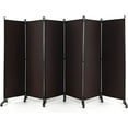 UToBe 5.7Ft 6Panel Folding Room Divider with Rollers Brown 132" Wide