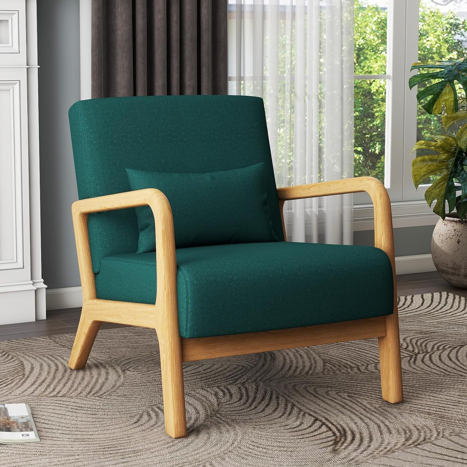 UToBe Accent Chair Living Room Arm Chairs with Lumbar Pillow, Mid