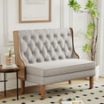UToBe Loveseat Settee Bench with Natural Rattan Arms,Upholstered