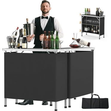 U-ToBe Portable Bar Table, 3-Tier Shelves, Mobile Bar Table for Events, Party, Camping, Picnic, Tradeshow, Indoor with Black Skirt, 39 "L x 34" H,Set of 2 (2)