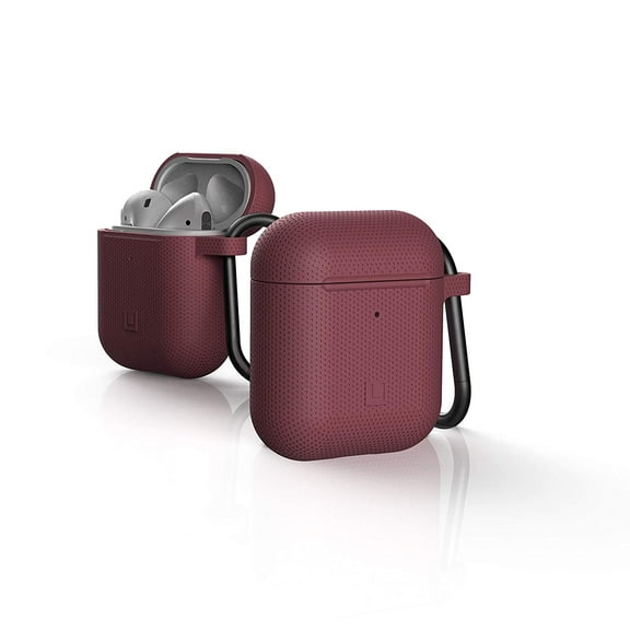 [U] by UAG Compatibile with AirPods (1st Gen & 2nd Gen) Case Soft Smooth Silicone Stylish Dot Pattern Protective Cover with Carabiner Keychain, Aubergine