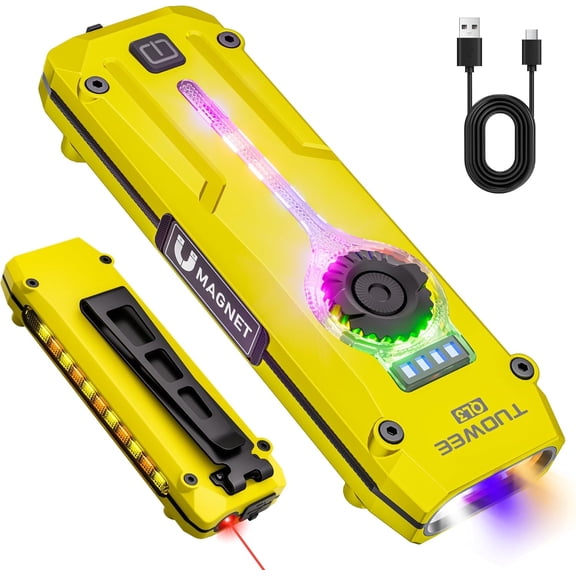 U V Flat EDC Flashlight Rechargeable 1200 High Lumens RGB,Magnetic Base Small Flashlights with Dual Switch,4-Source,USB-C Waterproof USB C Flash Light for Work,Home,Emergencies