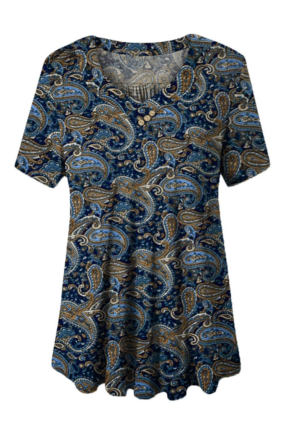 U.Vomade Women’s Short Sleeve V Neck Floral Blouses Henley Shirt Tunic Tops Plus Size M-4X