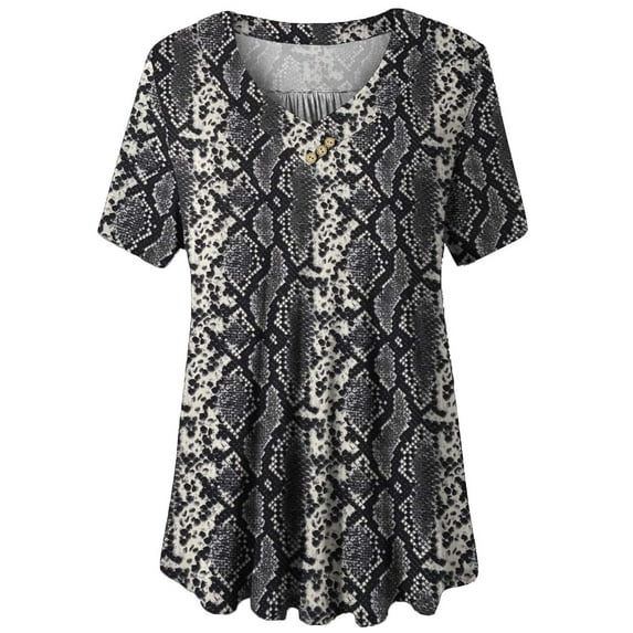 U.Vomade Women’s Short Sleeve V Neck Floral Blouses Henley Shirt Tunic Tops Plus Size M-4X