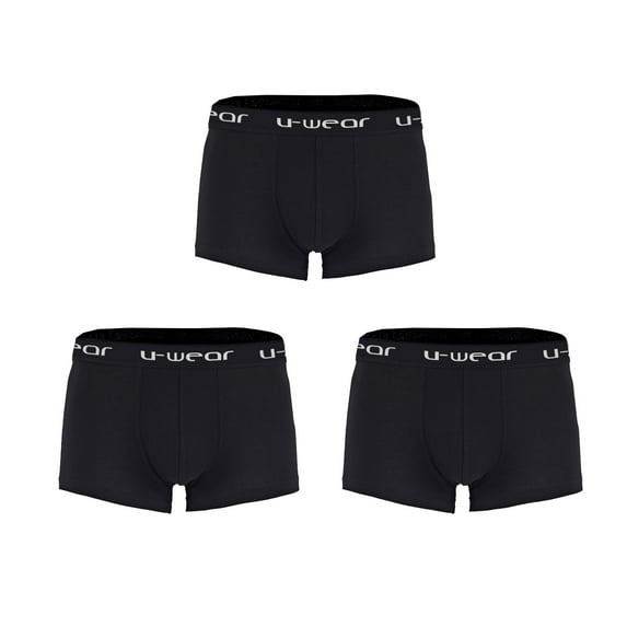 U-Wear Men’s Cotton Underwear Boxer Shorts 3 Pack Briefs For Men, Black (3-Pack), L