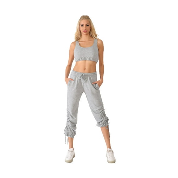 U-Wear Women’s 2-Piece Sweatsuit – Crop Tank Top and Sweatpants Tracksuit, Gray, Medium