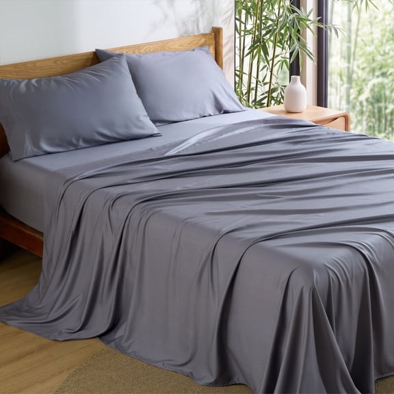 U by Bedsure 100% Rayon Derived from Bamboo King Sheet Set, 4 Piece Cooling 16" Deep Pocket Soft Bed Sheets, Dark Gray