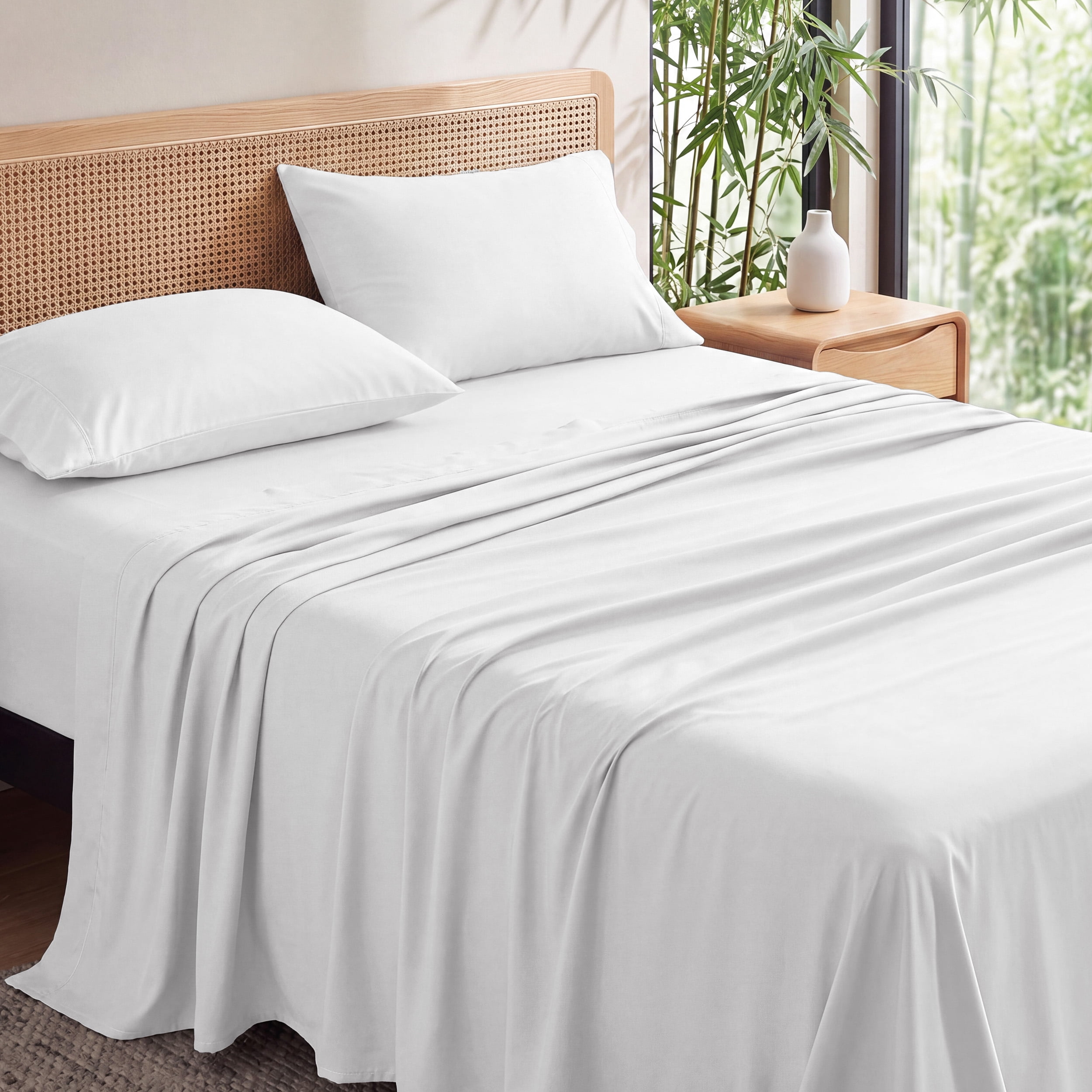 U Bedsure U by Bedsure 100% Rayon Derived from Bamboo King Sheet Set, 4 Piece Cooling 16" Deep Pocket Soft Bed Sheets, White