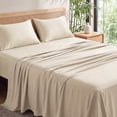 thumbnail image 1 of U by Bedsure 100% Rayon Derived from Bamboo Queen Sheet Set, 4 Piece Cooling 16" Deep Pocket Soft Bed Sheets, Beige, 1 of 7