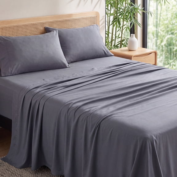 U by Bedsure 100% Rayon Derived from Bamboo Queen Sheet Sets, 4 Pieces Cooling Deep Pockets Luxury Bed Sheets, Dark Gray