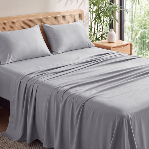U by Bedsure 100% Rayon Derived from Bamboo King Sheet Set, 4 Piece Cooling 16" Deep Pocket Soft Bed Sheets, Silver Gray