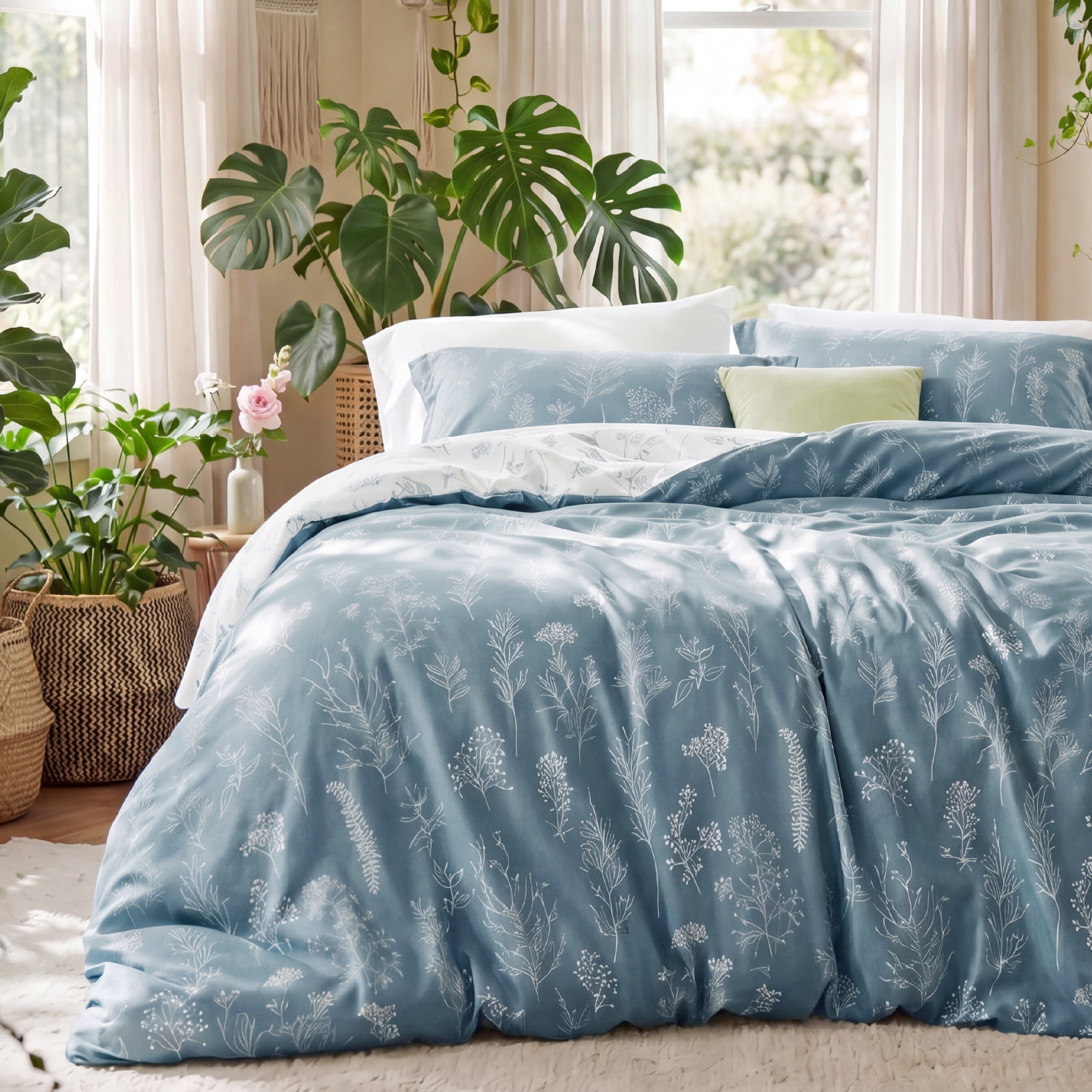 U Bedsure U by Bedsure Blue Comforter Sets Twin, Dorm Essentials Bedding Set, Blue College Bedding Set Twin Size, 2 Pieces Cute Soft Floral Bedding