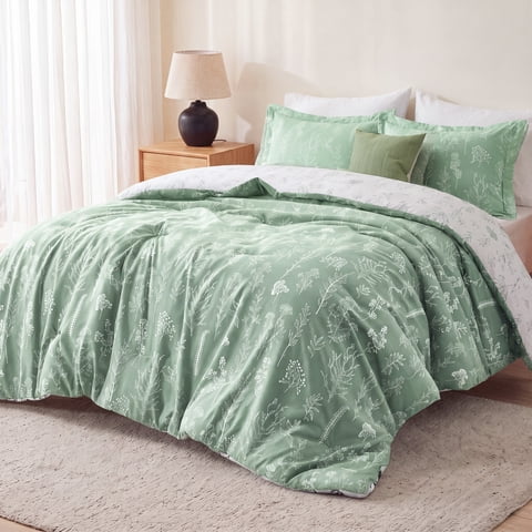 U by Bedsure 3 Pieces Sage Green Queen Size Comforter Sets, Cute Flowers Botanical Lightweight Soft Bedding Set With 2 Pillow Shams