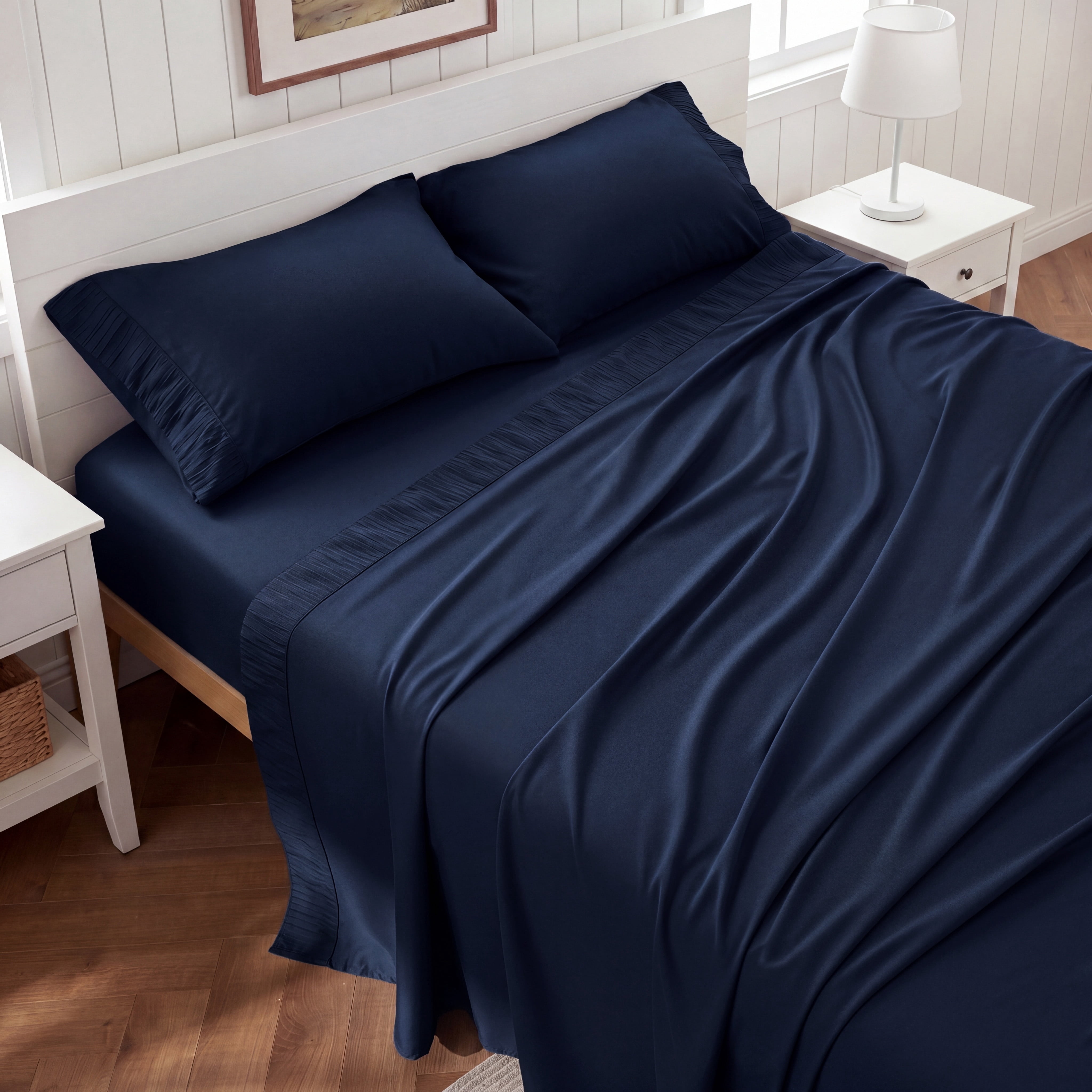 U Bedsure U by Bedsure Full Sheets Set, 4 Pieces Deep Pockets Cooling Soft Polyester Microfiber Bed Sheets Set, Navy Blue
