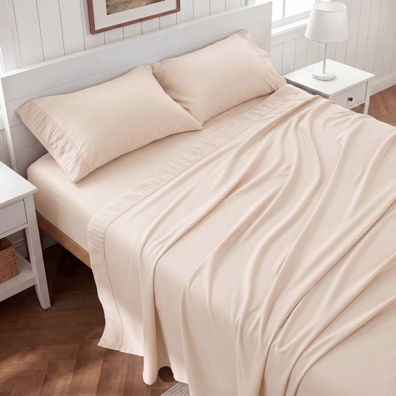 U by Bedsure Queen Sheets Set, 4 Pieces Deep Pockets Cooling Soft Polyester Microfiber Bed Sheets Set, Ivory