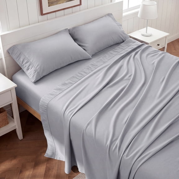 U by Bedsure Queen Sheets Set, 4 Pieces Deep Pockets Cooling Soft Polyester Microfiber Bed Sheets Set, Light Gray