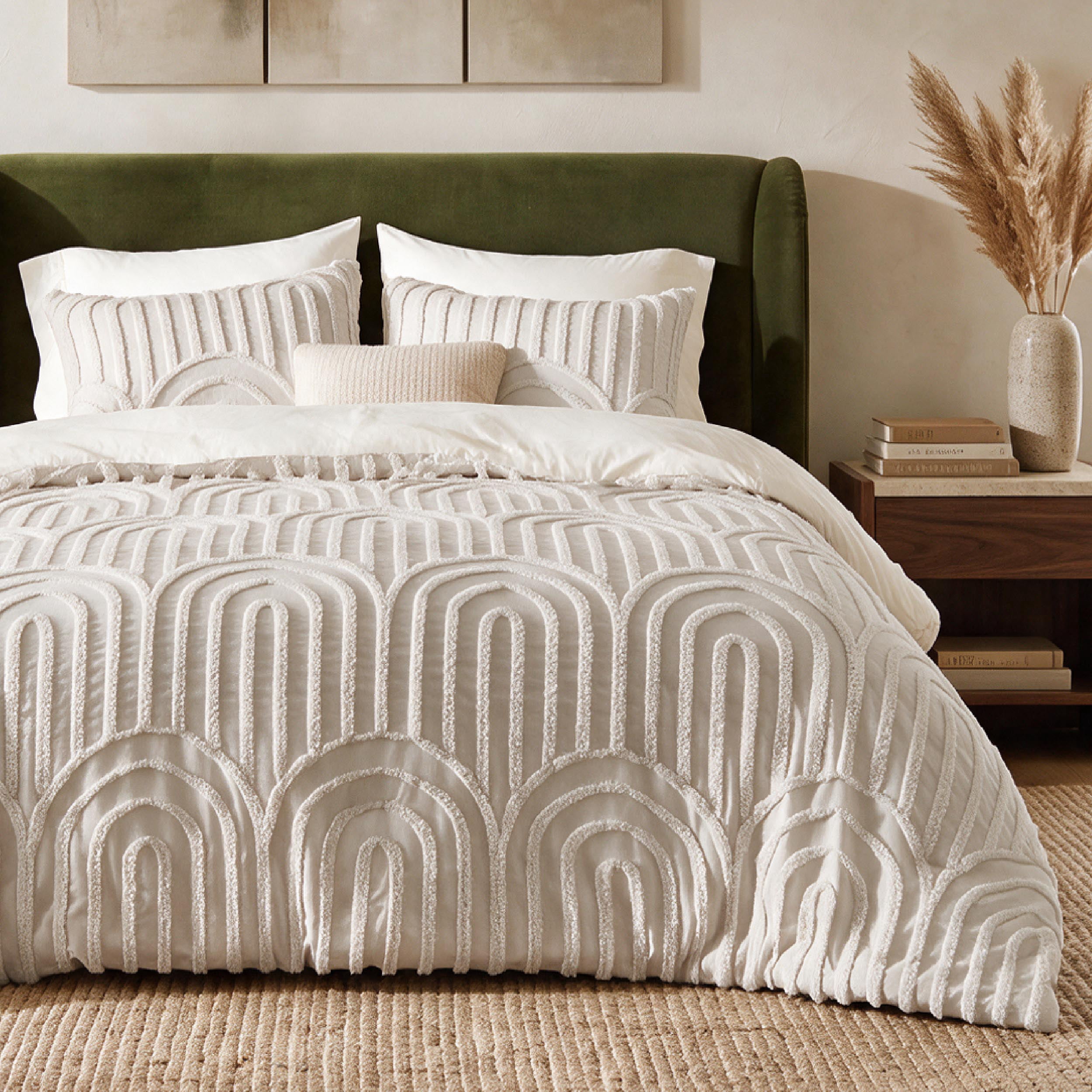U Bedsure U by Bedsure Boho Tufted Beige Comforter Set Queen Size, 3 Pieces Farmhouse Arch Pattern Bedding, 1 Comforter, 2 Pillow Shams, 90x90 Inches