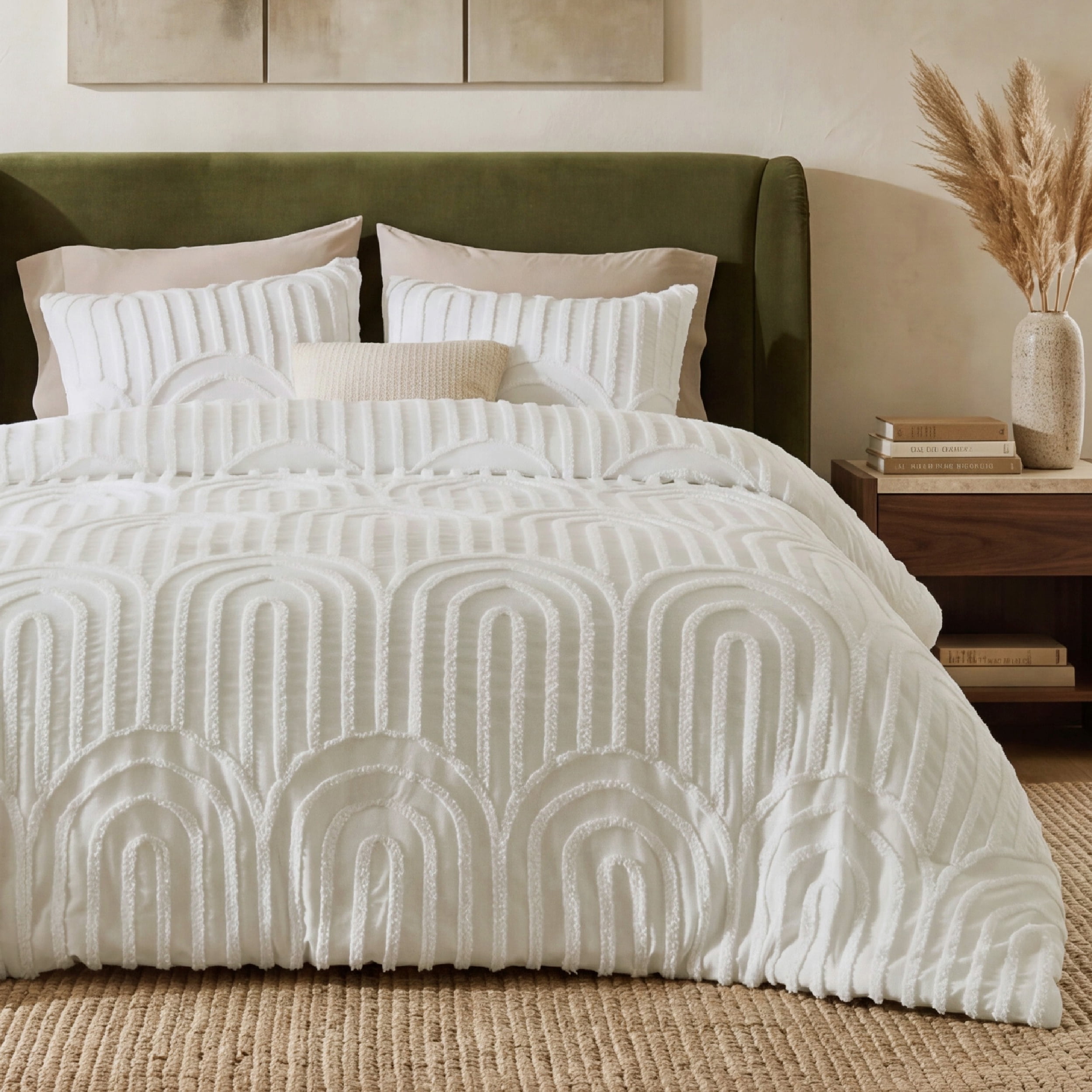 U Bedsure U by Bedsure Boho Tufted White Comforter Set Queen Size, 3 Pieces Farmhouse Arch Pattern Bedding, 1 Comforter, 2 Pillow Shams, 90x90 Inches