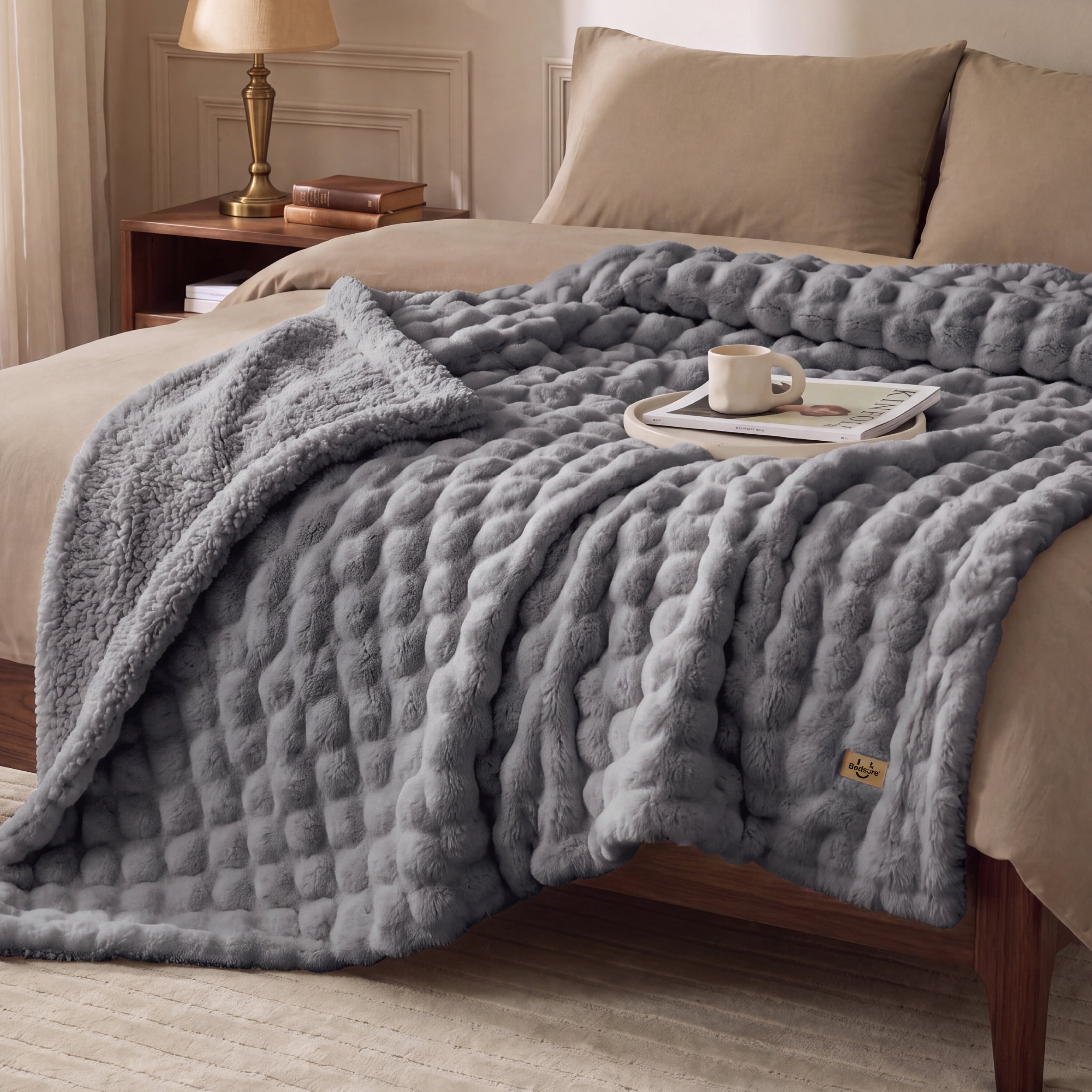 U Bedsure U by Bedsure Bubble Fleece Sherpa Throw blanket, Double Layer Jacquard Soft Plush Throw for Bed Couch, Warm Soft Cozy, Machine Washable 50x60,Gray