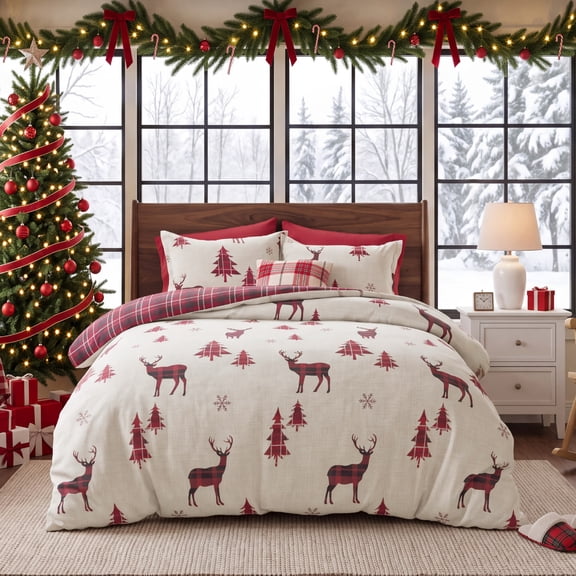 U by Bedsure Christmas Duvet Cover Queen, Soft & Breathable Microfiber, Includes 1 Duvet Cover and 2 Pillow Sham for Xmas Gift (Queen, Reindeer)