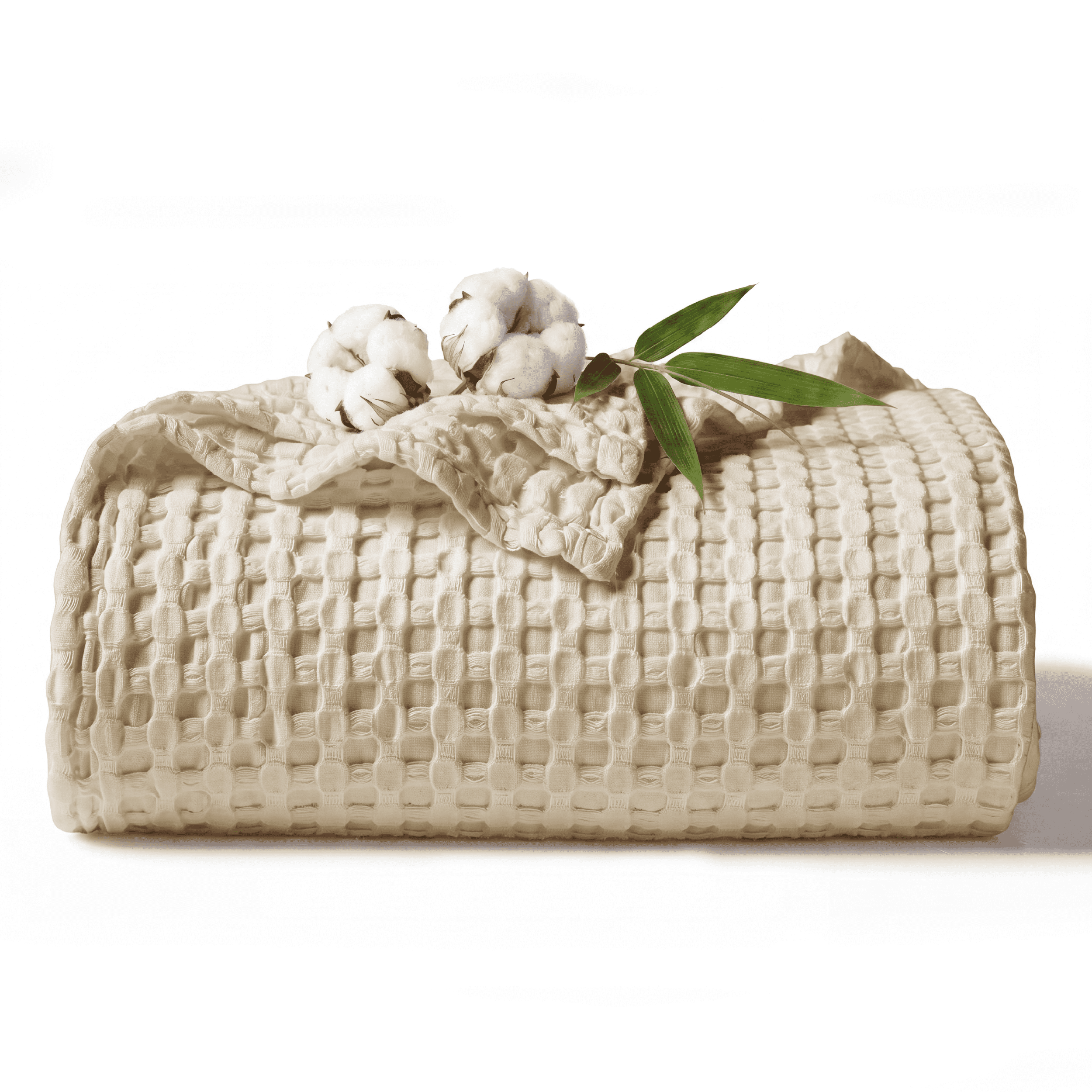 U Bedsure U by Bedsure Cooling Cotton Waffle Breathable Rayon Derived from Bamboo King Blanket,Warm Taupe,104x90 inches
