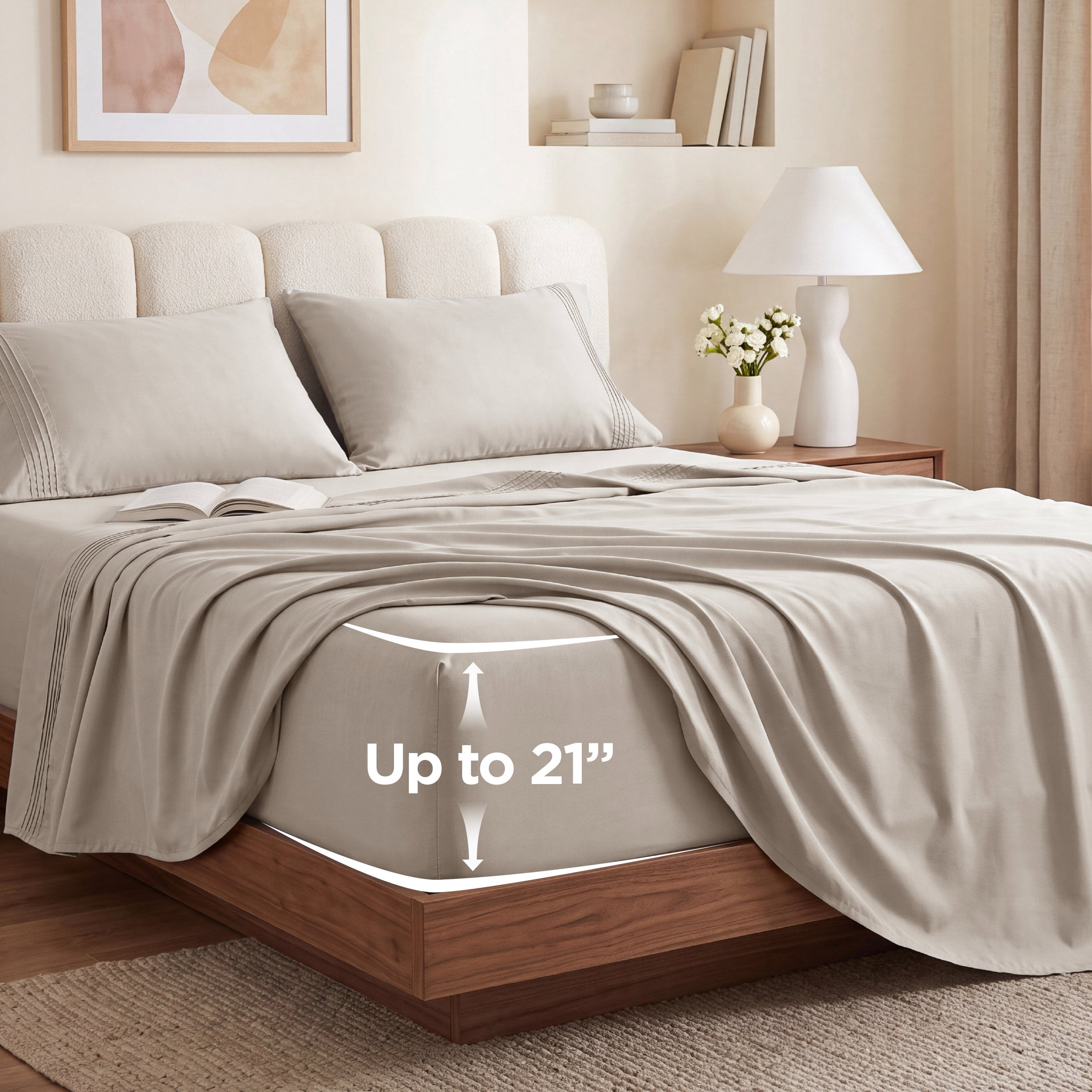 U Bedsure U by Bedsure Extra Deep Pocket King Sheets Set, Fits 18"-21" Mattresses, 4 Piece Soft Moisture Wicking Microfiber Bed Sheets, Beige