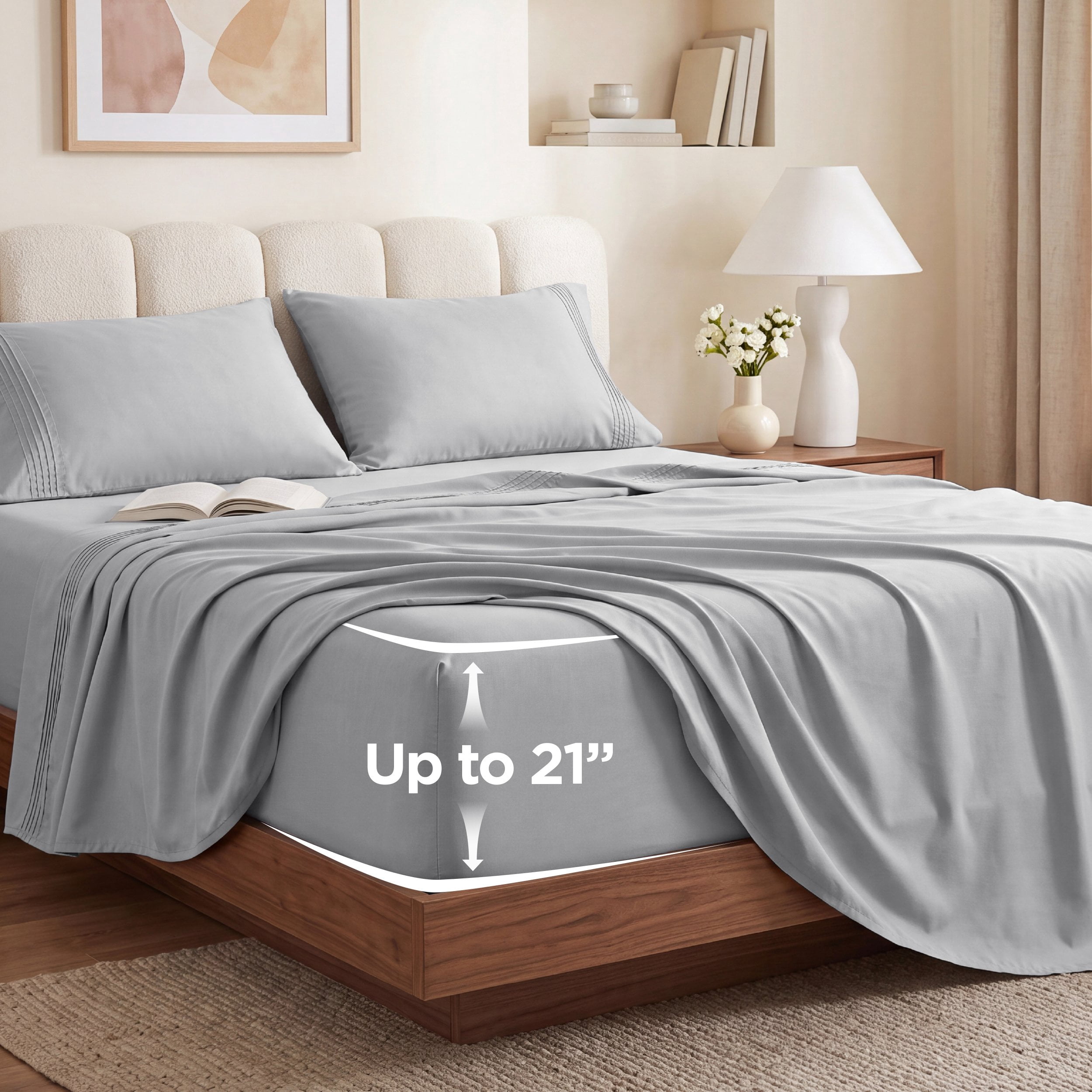 U Bedsure U by Bedsure Extra Deep Pocket Queen Sheets Set, Fits 18"-21" Mattresses, 4 Piece Soft Moisture Wicking Microfiber Bed Sheets, Gray