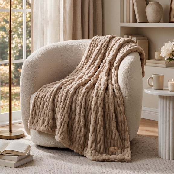 U by Bedsure Faux Fur Throw Blanket, Double-Sided 500GSM, Warm Soft Cozy, Machine Washable, 50x60 Winter Blanket, Brown
